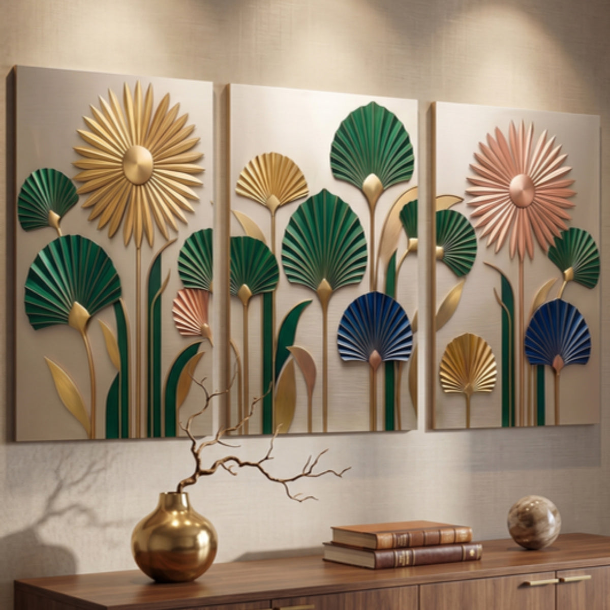 133.01 – Celestial Dreams – Moon Silhouettes Set of 3 Premium Wall Art Panels – room mock-up 2
