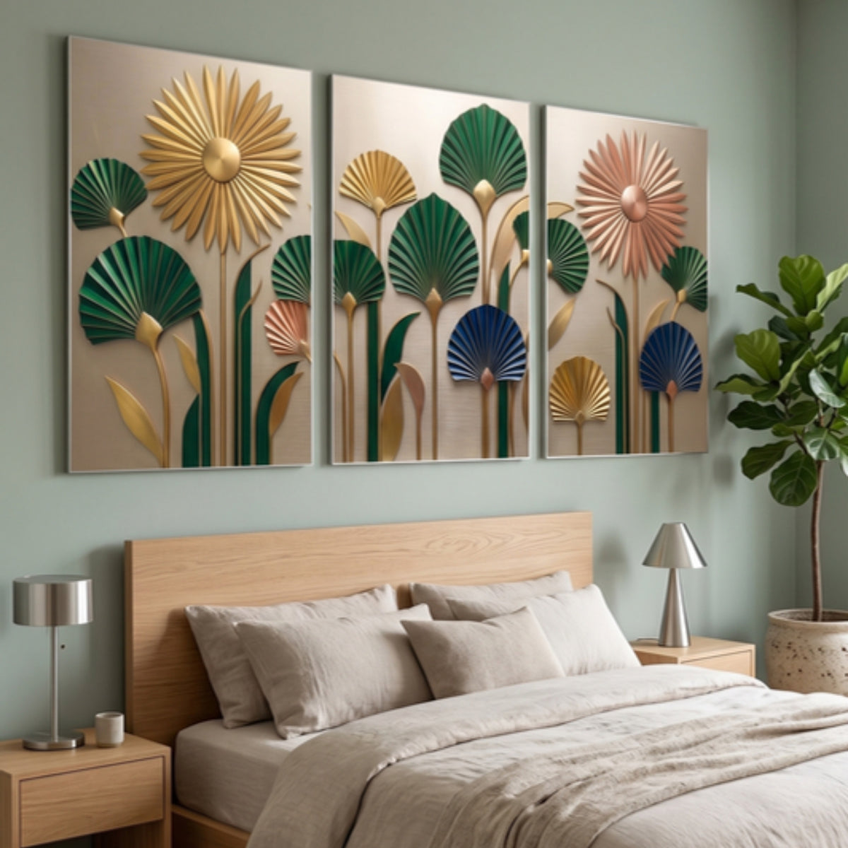 133.01 – Celestial Dreams – Moon Silhouettes Set of 3 Premium Wall Art Panels – room mock-up 4