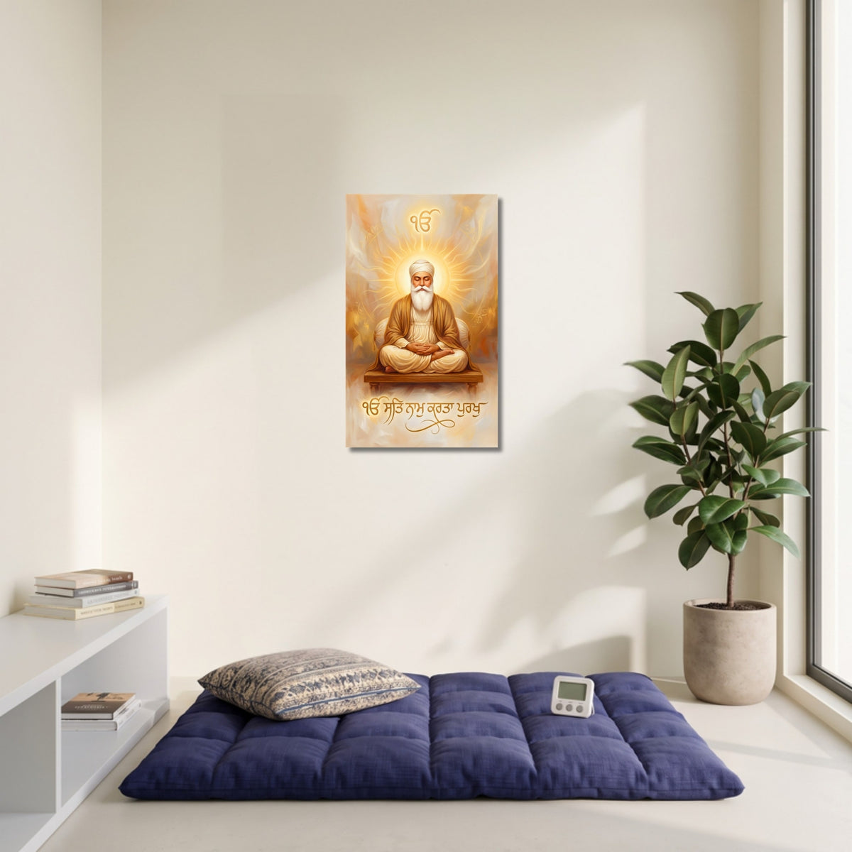 135.01 – Guru Nanak Dev Ji in Meditation – Mool Mantar Premium Wall Art – room mock-up 2
