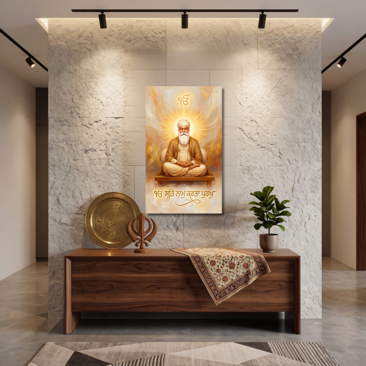135.01 – Guru Nanak Dev Ji in Meditation – Mool Mantar Premium Wall Art – room mock-up 3