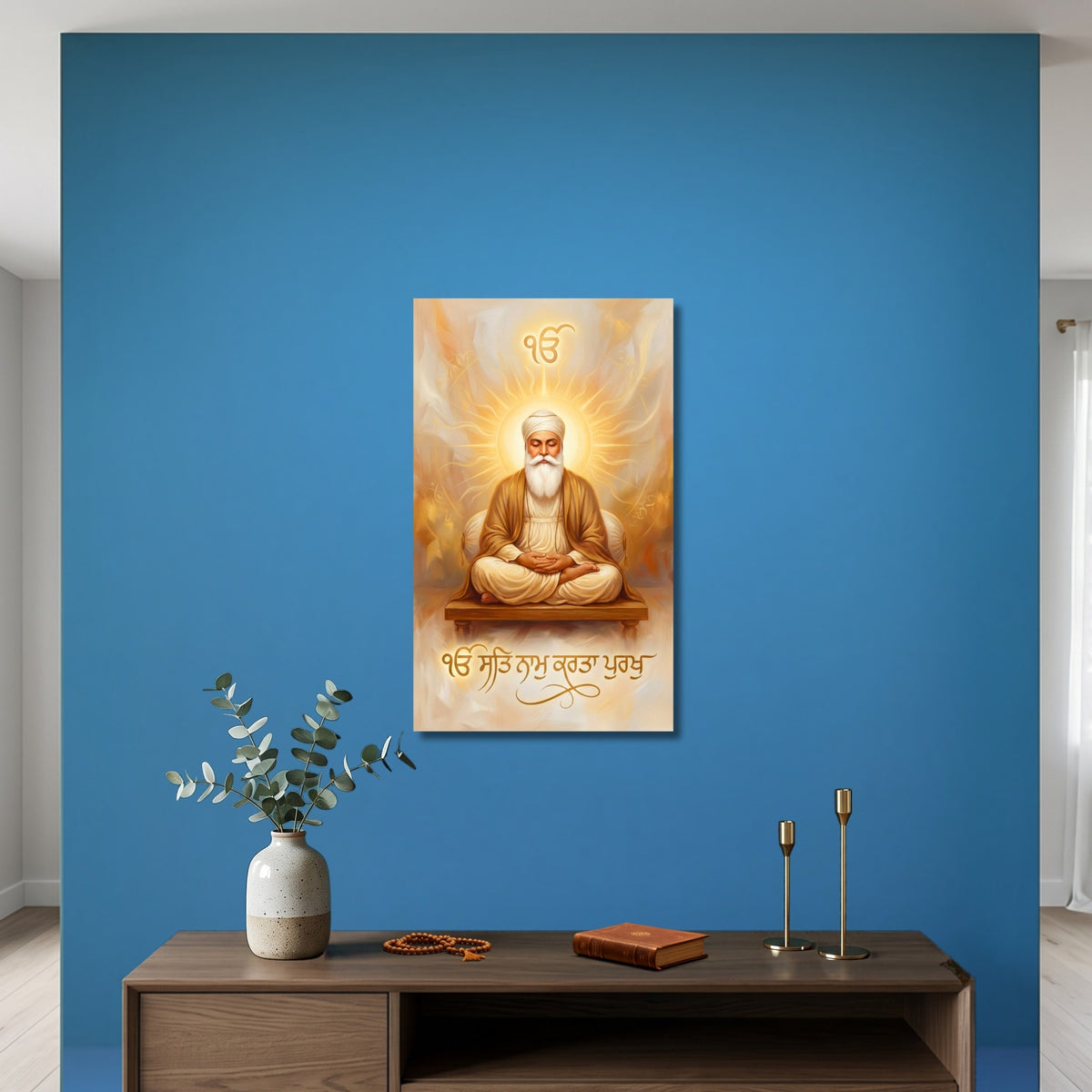 135.01 – Guru Nanak Dev Ji in Meditation – Mool Mantar Premium Wall Art – room mock-up 4