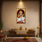 136.01 – Goddess Saraswati Tanjore Gold – Wisdom and Art Premium Wall Art – room mock-up 2