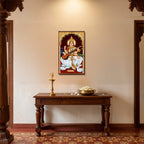 136.01 – Goddess Saraswati Tanjore Gold – Wisdom and Art Premium Wall Art – room mock-up 3