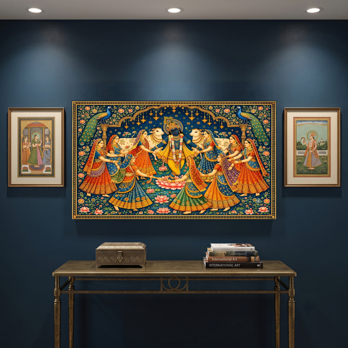 141.02 – Raas Leela Divine Dance – Pichwai Premium Wall Art – room mock-up 1