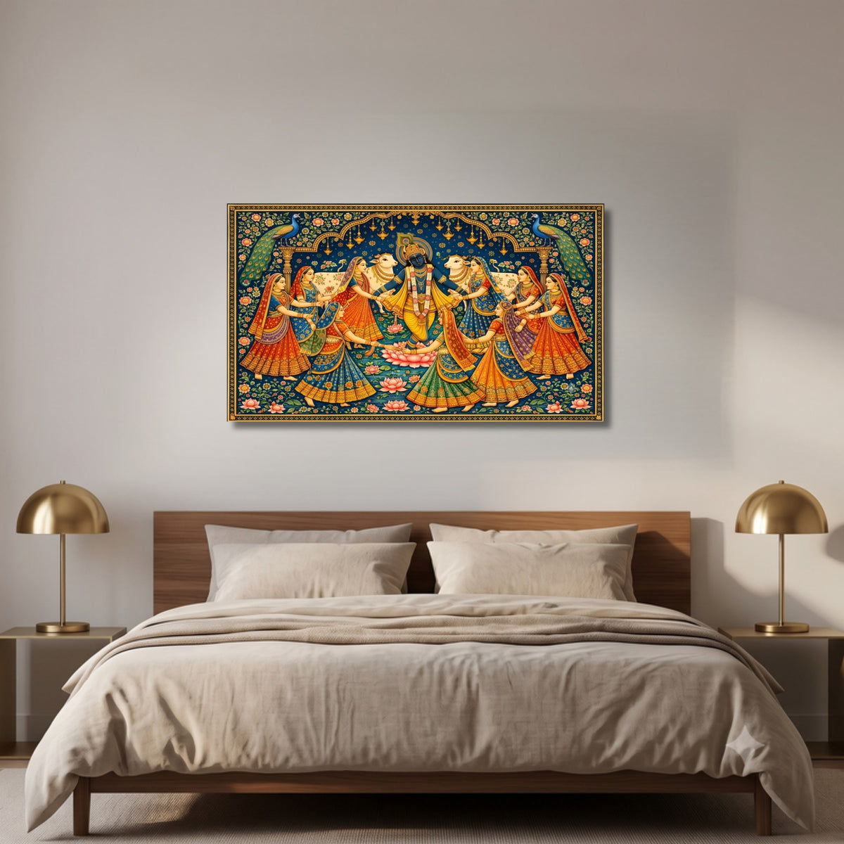 141.02 – Raas Leela Divine Dance – Pichwai Premium Wall Art – room mock-up 2