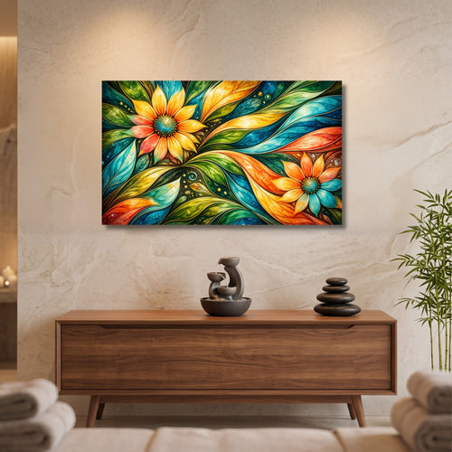 153.02 – Emerald Pulse – Nature in Motion Abstract Premium Wall Art – room mock-up 4