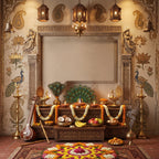 166.01 – Royal Darbar – Lakshmi, Ganesha & Saraswati Temple Premium Wall Art – room mock-up 3