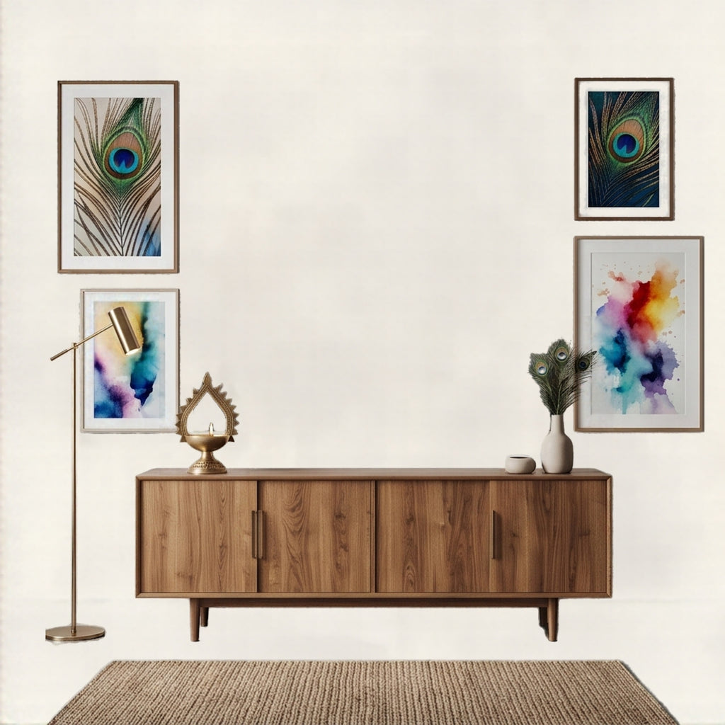 166.01 – Royal Darbar – Lakshmi, Ganesha & Saraswati Temple Premium Wall Art – room mock-up 4