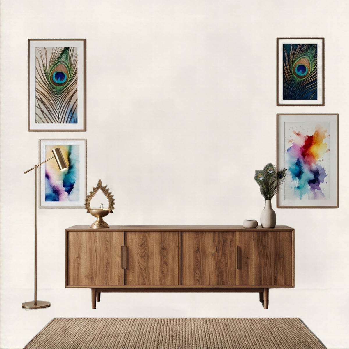 166.01 – Royal Darbar – Lakshmi, Ganesha & Saraswati Temple Premium Wall Art – room mock-up 4