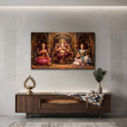 166.01 – Royal Darbar – Lakshmi, Ganesha & Saraswati Temple Premium Wall Art – room mock-up 5