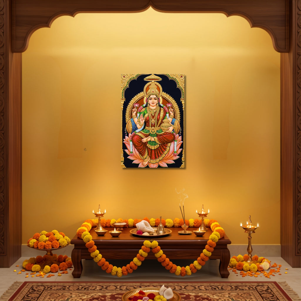 186.01 – Lakshmi Devi Tanjore Royal Portrait – Devotional Premium Wall Art – room mock-up 4