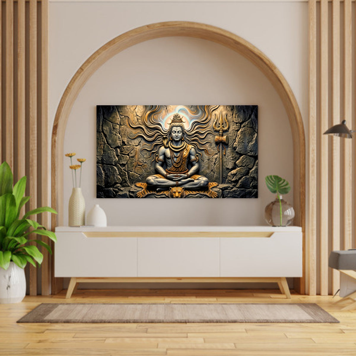 194.01 – Eternal Shiva – 3D Mural Divine Stillness Premium Wall Art – room mock-up 1
