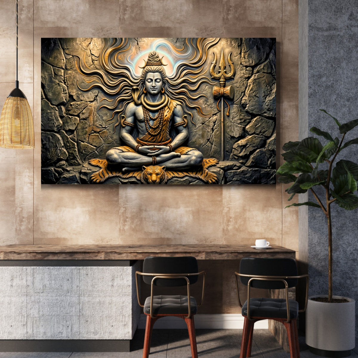 194.01 – Eternal Shiva – 3D Mural Divine Stillness Premium Wall Art – room mock-up 3