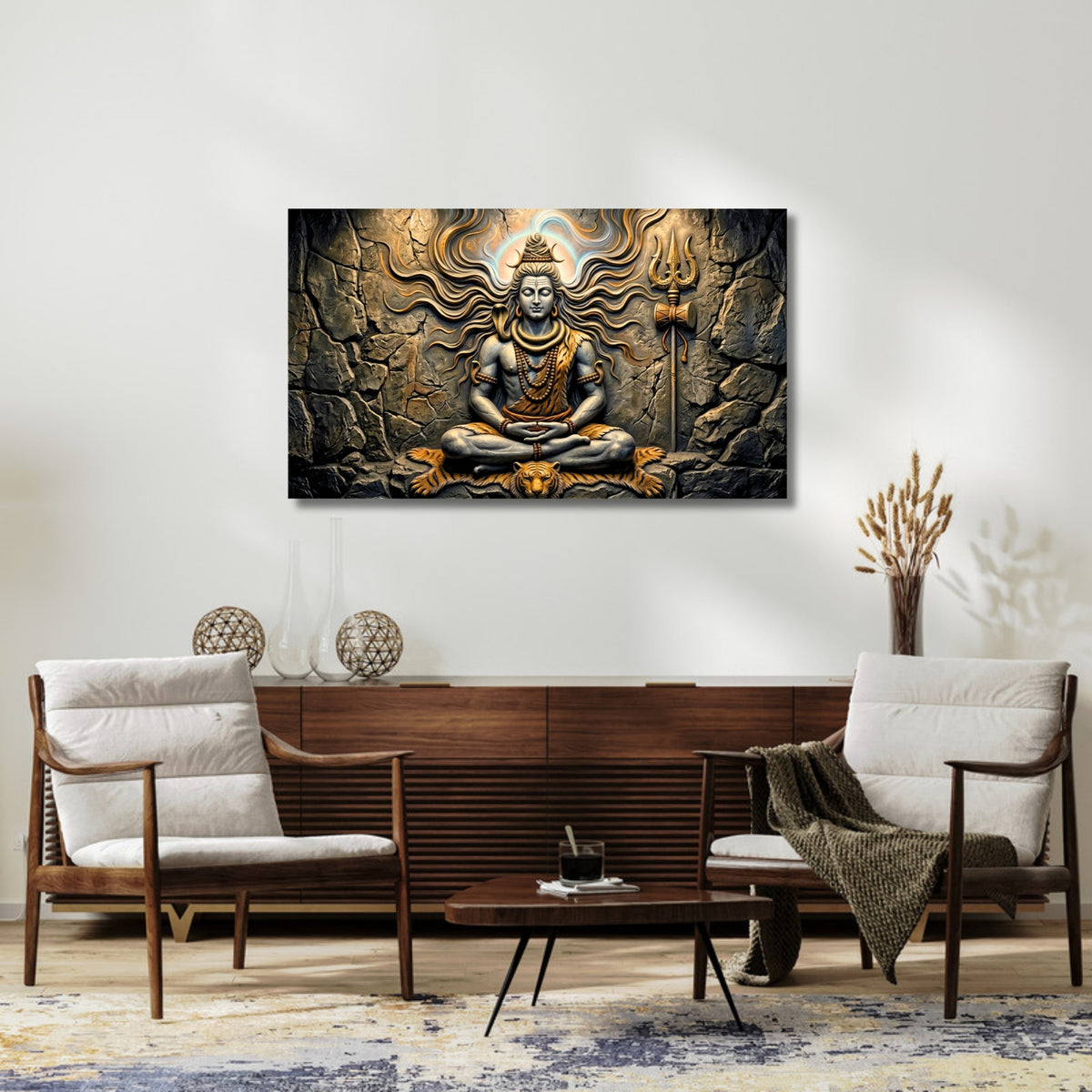 194.01 – Eternal Shiva – 3D Mural Divine Stillness Premium Wall Art – room mock-up 4