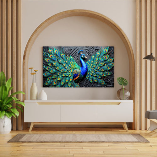 194.02 – Peacock Awakening – 3D Mural Royal Expansion Premium Wall Art – room mock-up 1