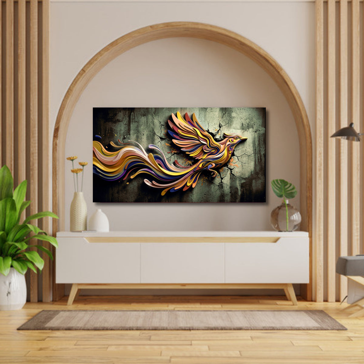 194.06 – Wings of Colour – 3D Mural Freedom Flow Premium Wall Art – room mock-up 1