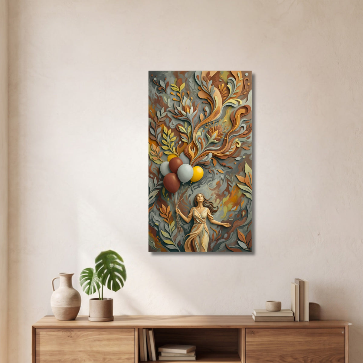 194.09 – Release – 3D Mural Letting Go Balloons Premium Wall Art – room mock-up 1
