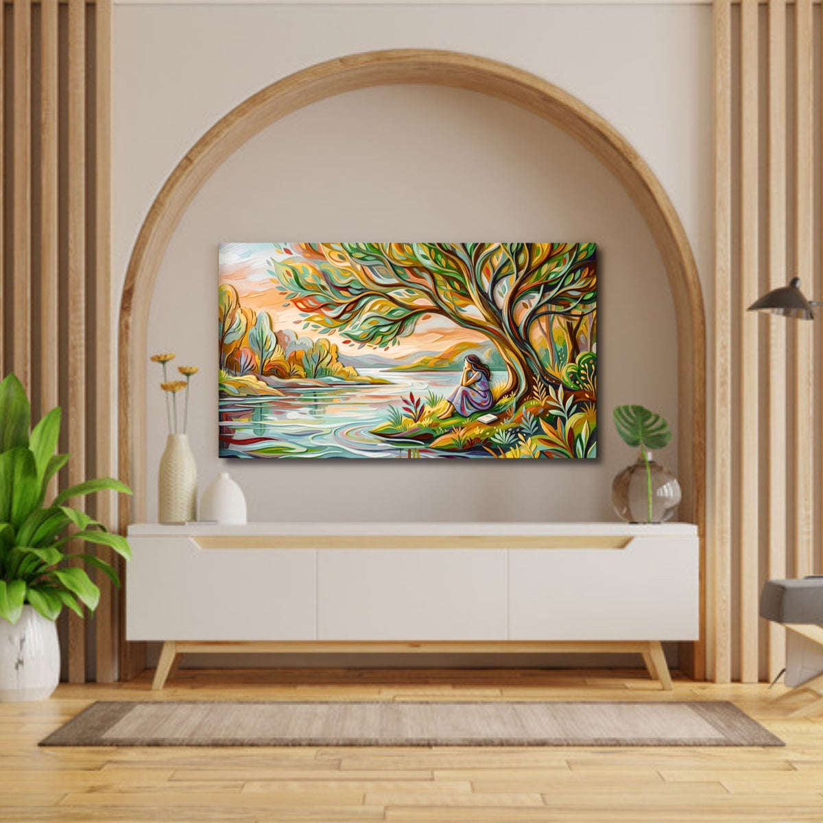 194.10 – Still Waters – 3D Mural Peace Landscape Premium Wall Art – room mock-up 1