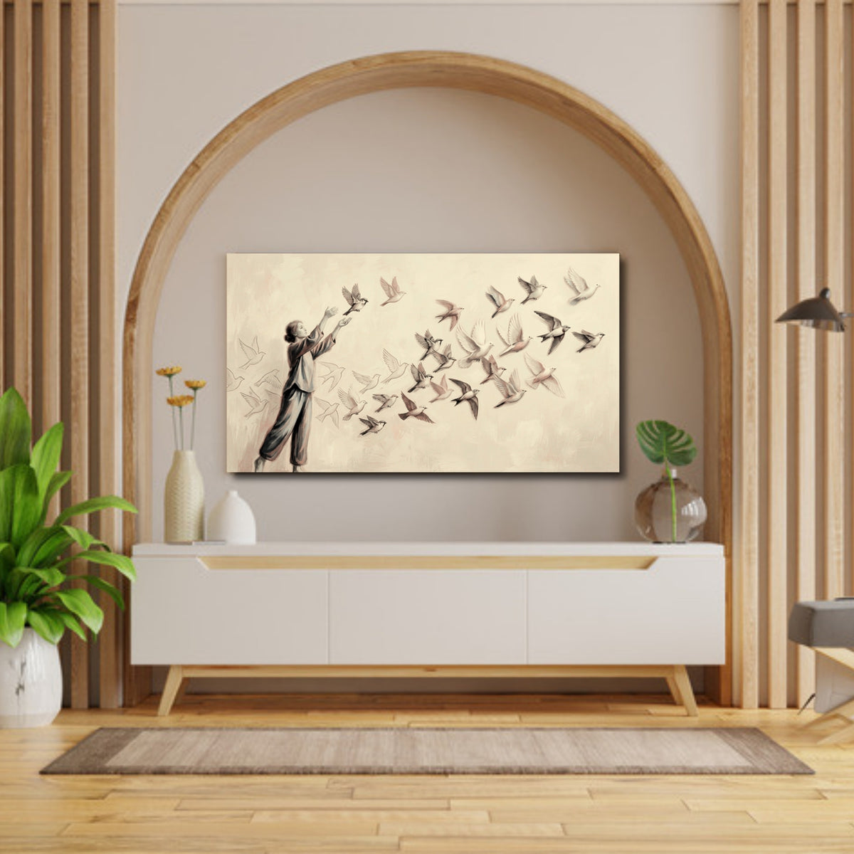 194.12 – Break Free – 3D Mural Freedom Rise Birds Premium Wall Art – room mock-up 1