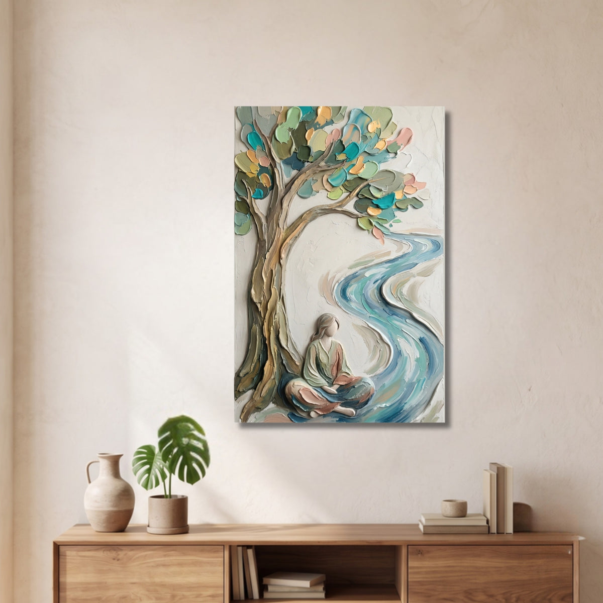 194.15 – Quiet Mind – 3D Mural Inner Silence River Premium Wall Art – room mock-up 1