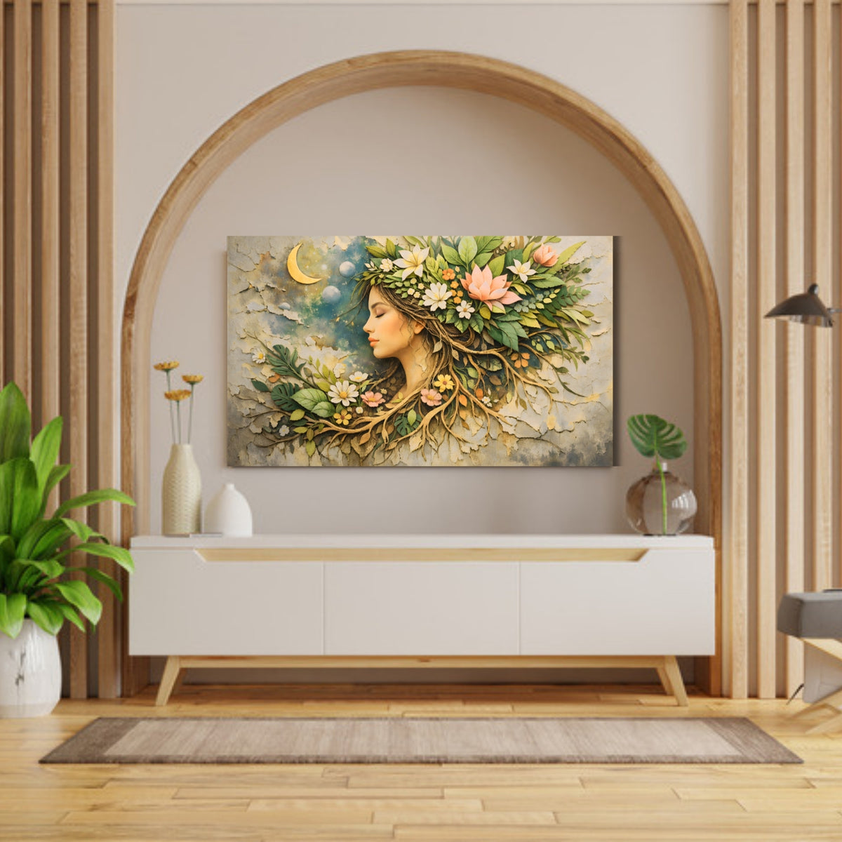194.18 – Rooted Soul – 3D Mural Botanical Growth Premium Wall Art – room mock-up 1