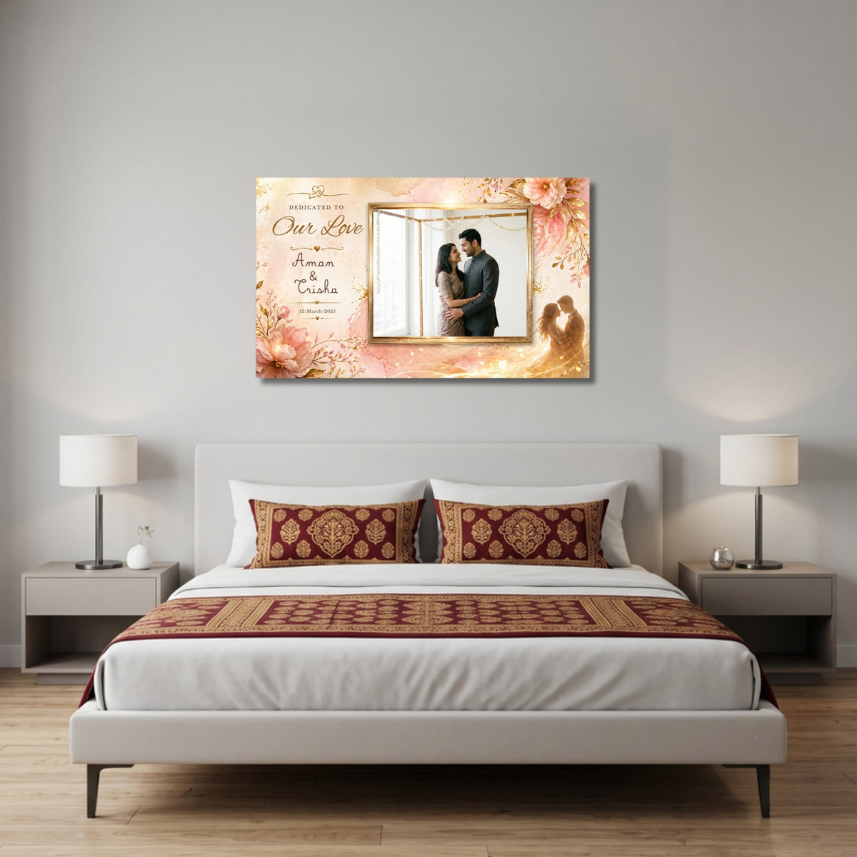 195.03.01 – Personalised Couple Photo Art – Dedicated to Our Love Wall Art – room mock-up 1