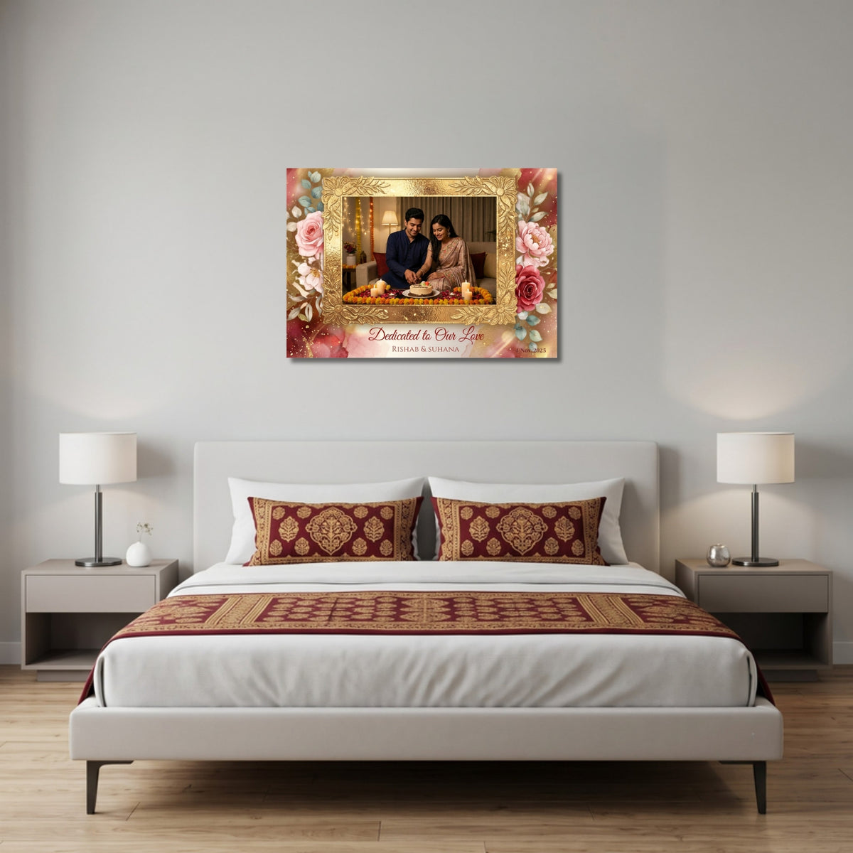 195.03.02 – Personalised Couple Photo Art – Dedicated to Our Love Wall Art – room mock-up 1