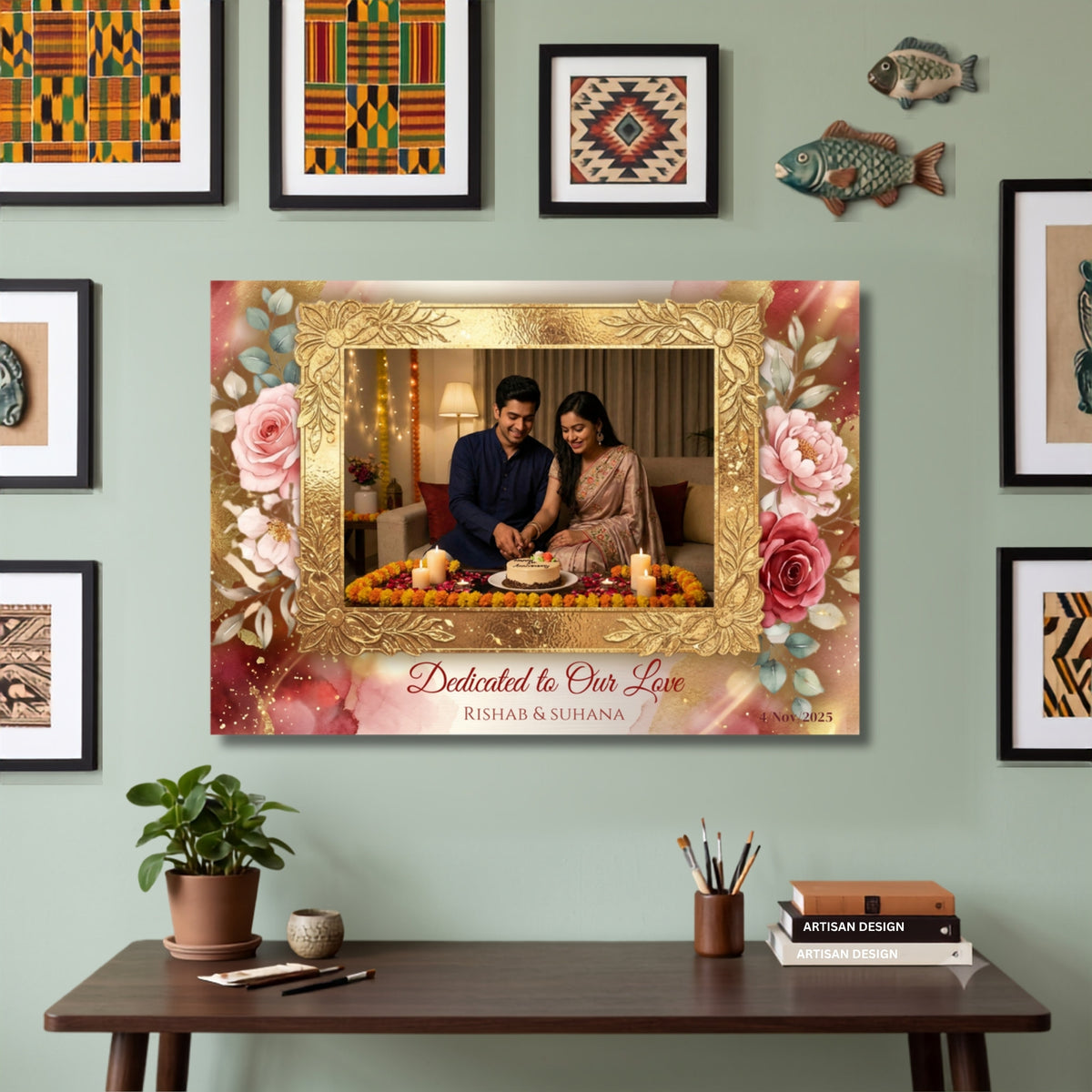195.03.02 – Personalised Couple Photo Art – Dedicated to Our Love Wall Art – room mock-up 2