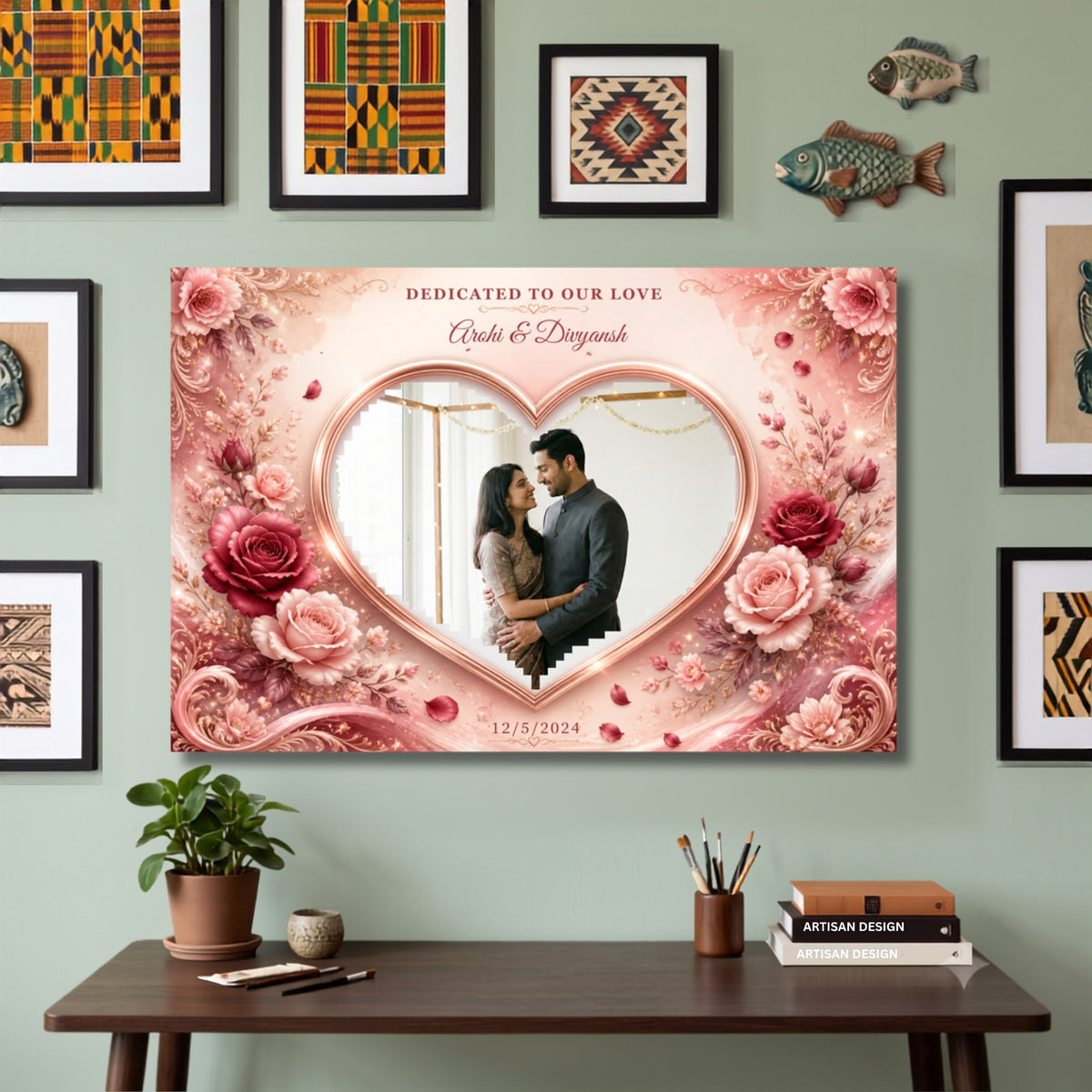 195.03.04 – Personalised Heart-Shaped Couple Photo Frame – Love Wall Art – room mock-up 1