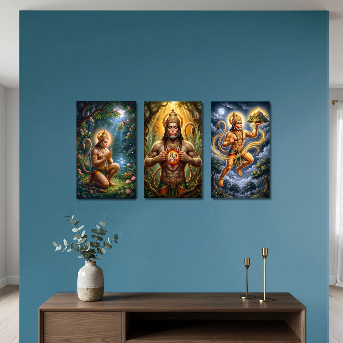 213.01 – Hanuman Ji in Ashok Vatika – Ramayan Scene Premium Wall Art – room mock-up 1