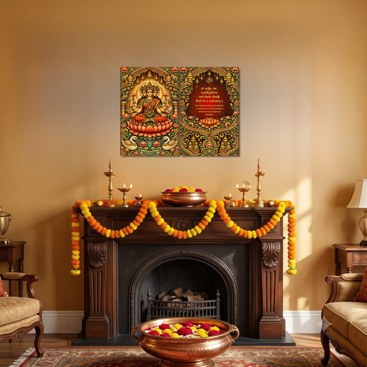 213.05.02 – Gayatri Mata Pattachitra – Odisha Folk Art Premium Wall Art – room mock-up 1